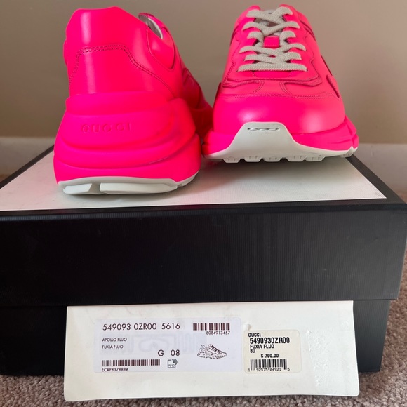 Gucci Fushia Used Rhyton Fluorescent Pink Sneakers - Picture 2 of 3
